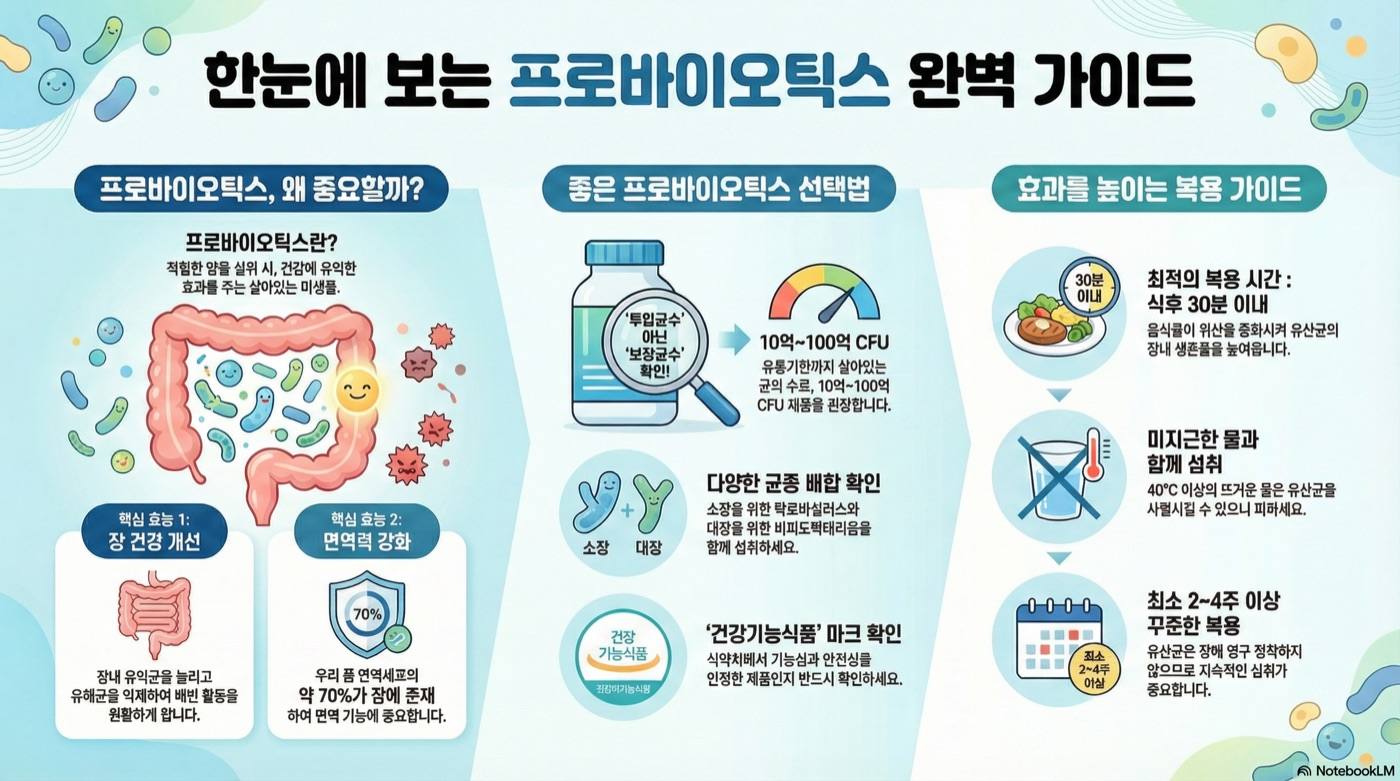 프로바이오틱스 완벽 가이드: 균주별 효능, 선택법, 복용법 총정리