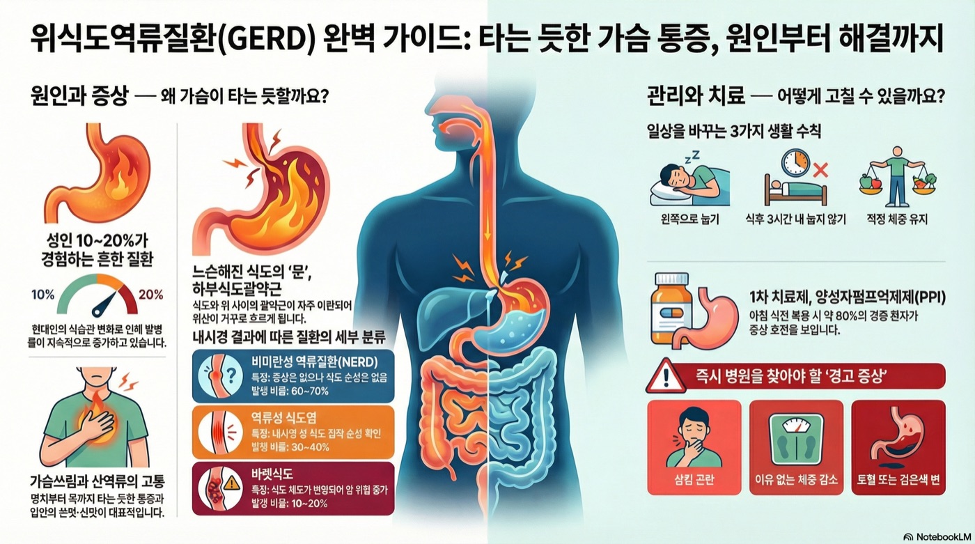 위식도역류질환(GERD) 완벽 가이드: 역류성 식도염의 원인, 증상, 치료법