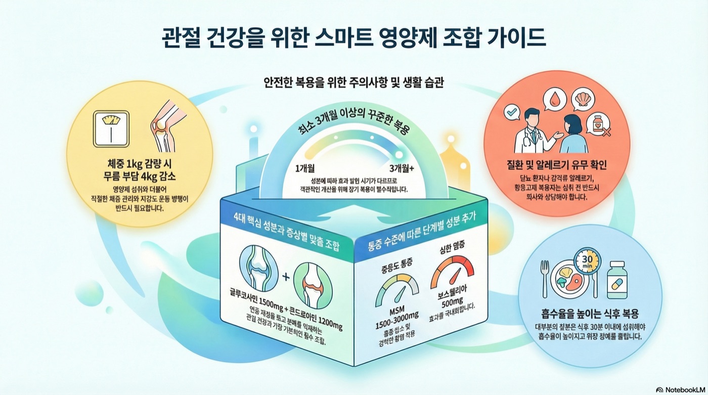 관절 영양제 조합 가이드: 글루코사민, MSM, 보스웰리아 완벽 정리
