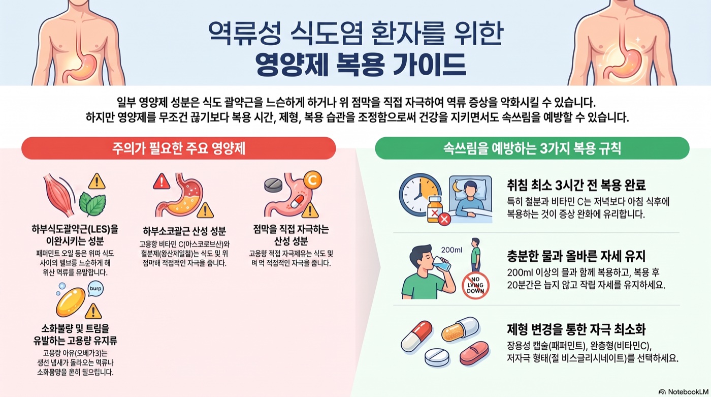 역류성 식도염, 이 영양제가 속쓰림을 키운다 — 조심할 것과 대안