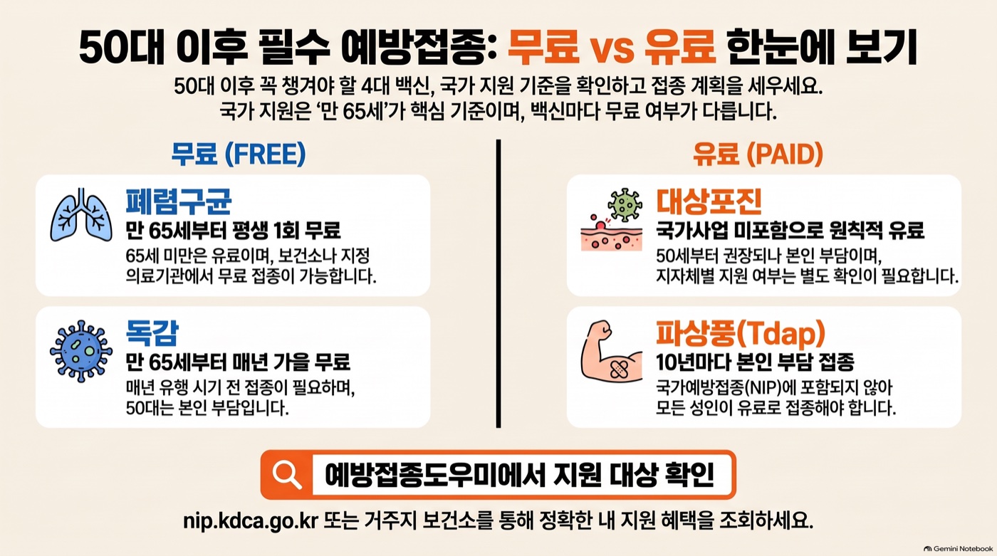 50대 넘으면 챙겨야 할 예방접종 4가지, 무료 대상은 어디까지일까