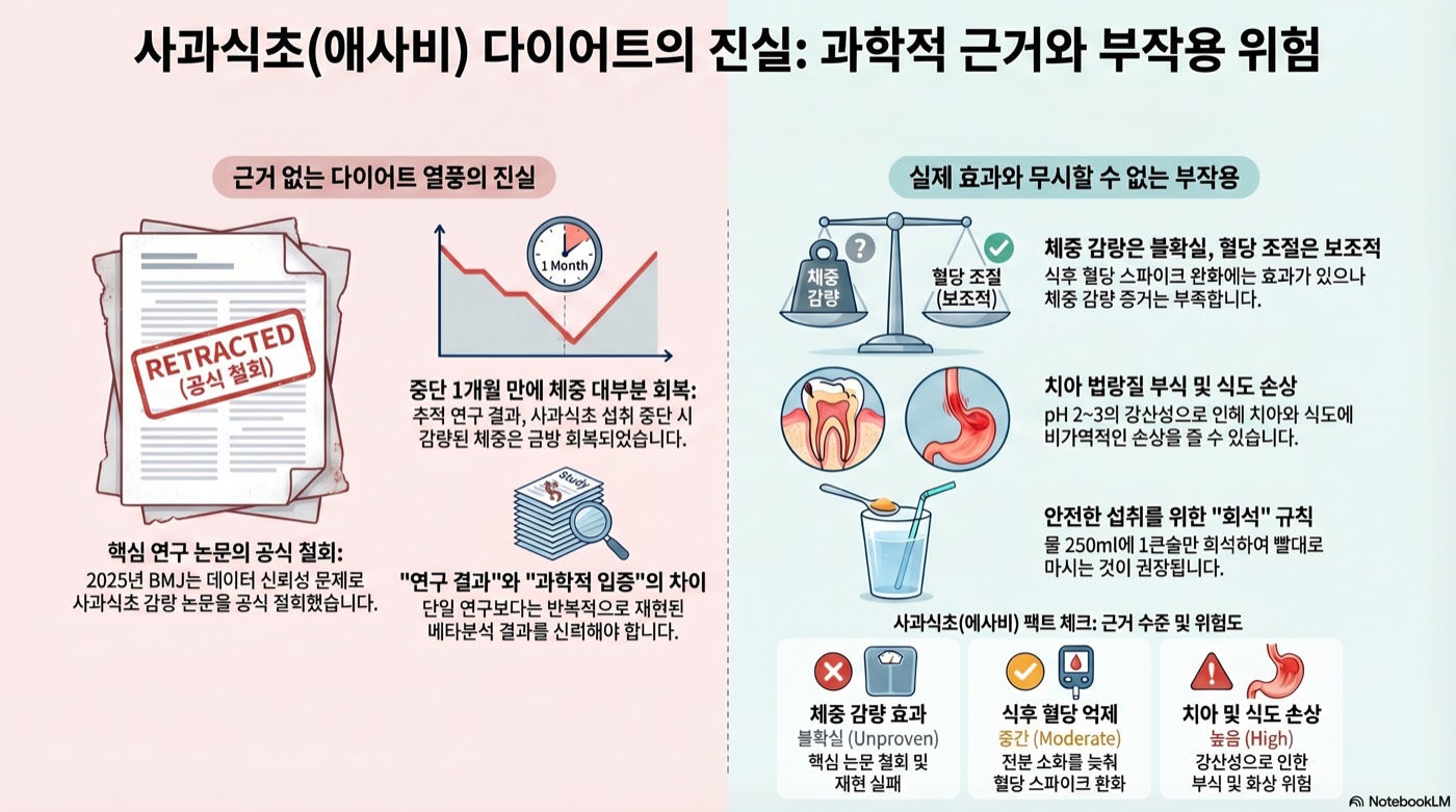사과식초 다이어트, 정말 살이 빠질까? 위험과 효과의 과학적 진실
