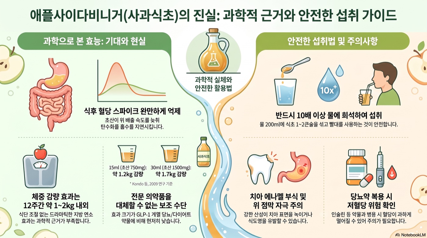 사과식초(애플사이다비니거), 다이어트·혈당에 정말 효과 있을까? 근거의 진실