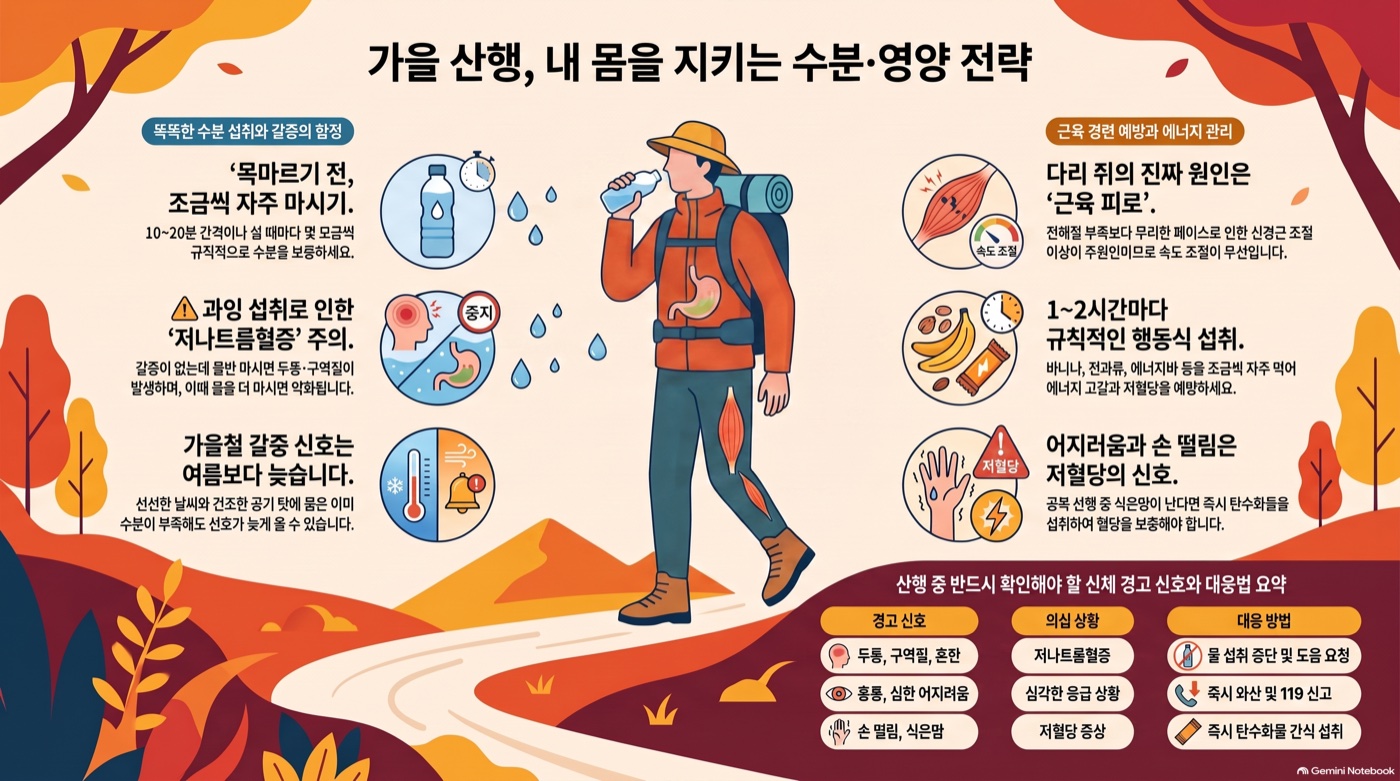 가을 등산, 물 얼마나 챙겨야 할까? 다리 쥐·어지러움의 진짜 원인