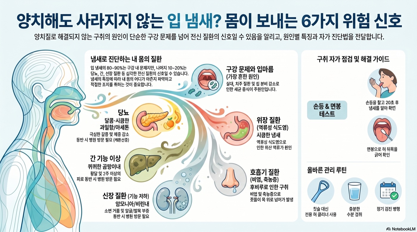 입 냄새가 계속된다면? 양치 문제가 아닐 수도 있는 7가지 원인 자가점검