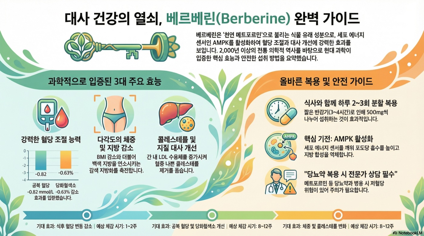 베르베린 완벽 가이드: 혈당 조절·체중 관리·콜레스테롤 개선 효과부터 복용법·부작용까지 총정리