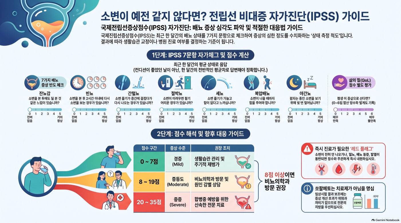 소변 줄기가 약하고 밤에 자주 깬다면? IPSS 7문항 자가진단법