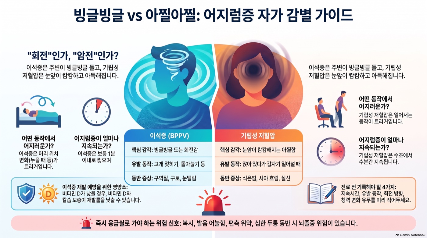 누웠다 일어날 때 빙글빙글? 이석증 vs 기립성저혈압 구분법