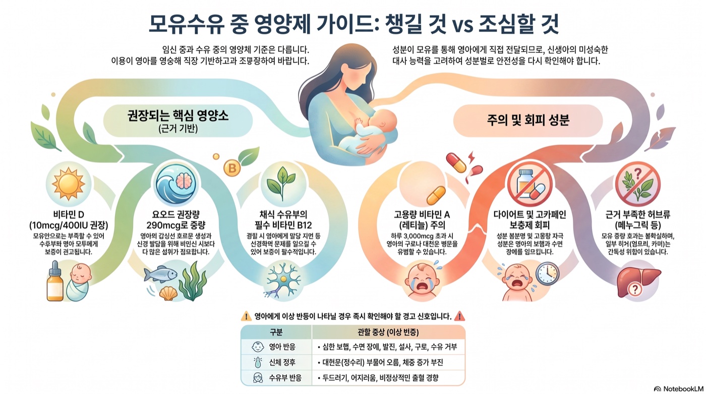모유수유 중 영양제, 계속 먹어도 될까? 챙길 것과 조심할 것