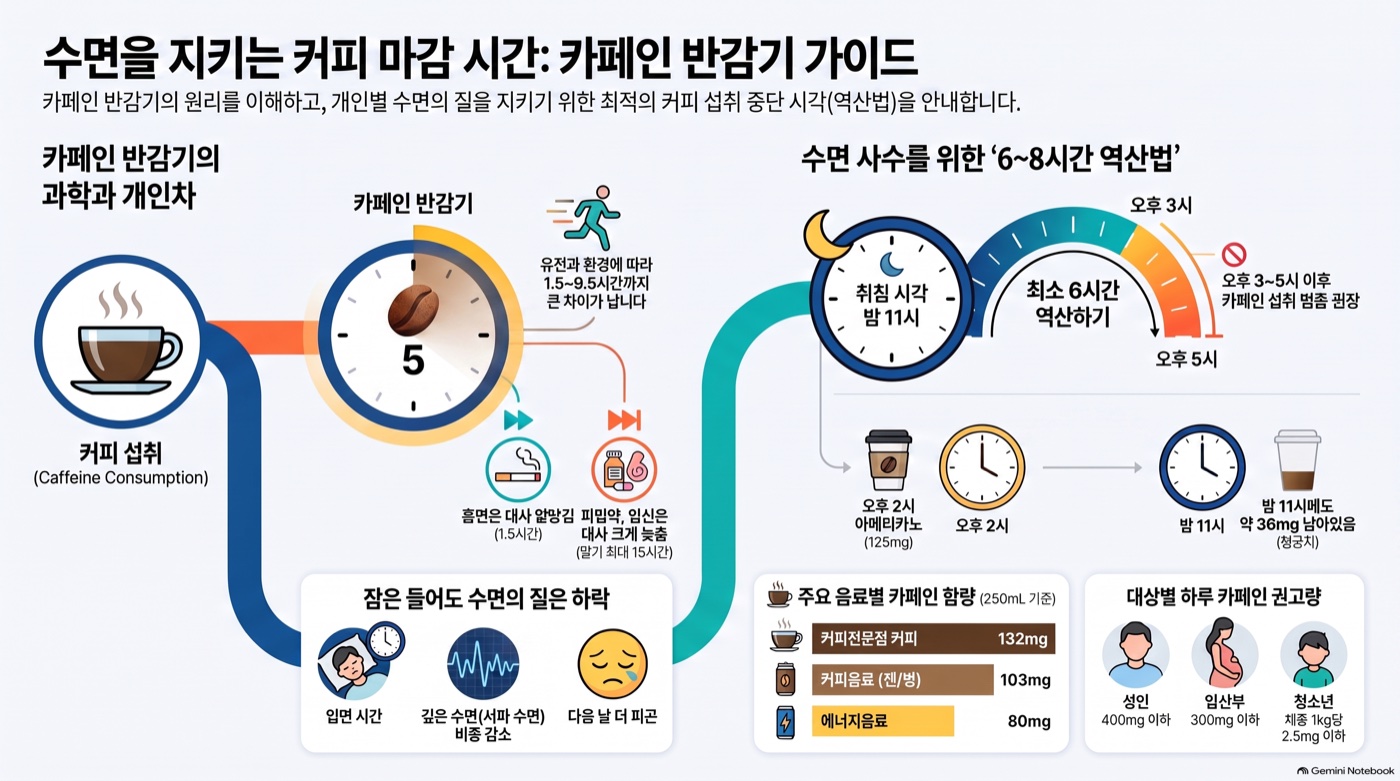 커피, 몇 시까지 마셔야 잠을 안 깨울까? 카페인 반감기로 계산하는 법