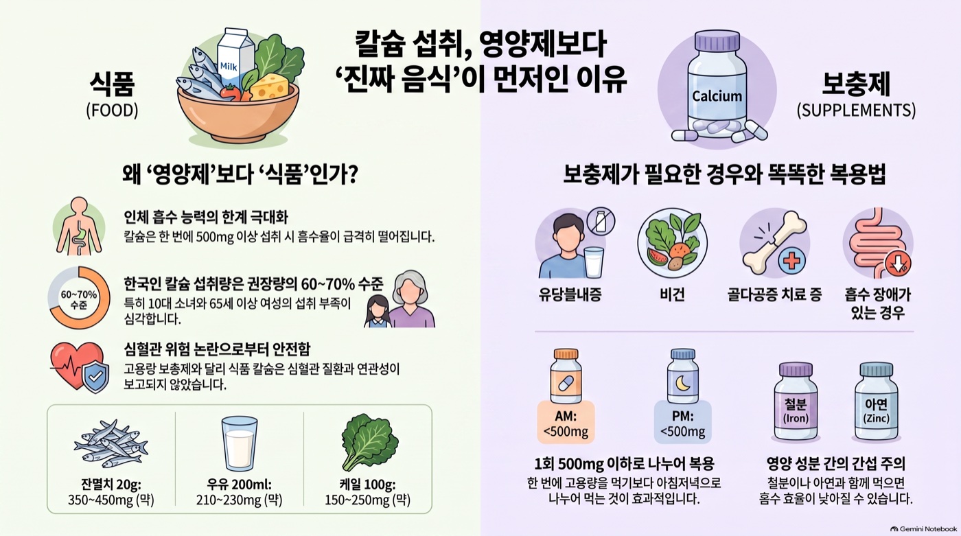 칼슘, 우유로 채울까 보충제로 먹을까 — 무엇이 먼저일까