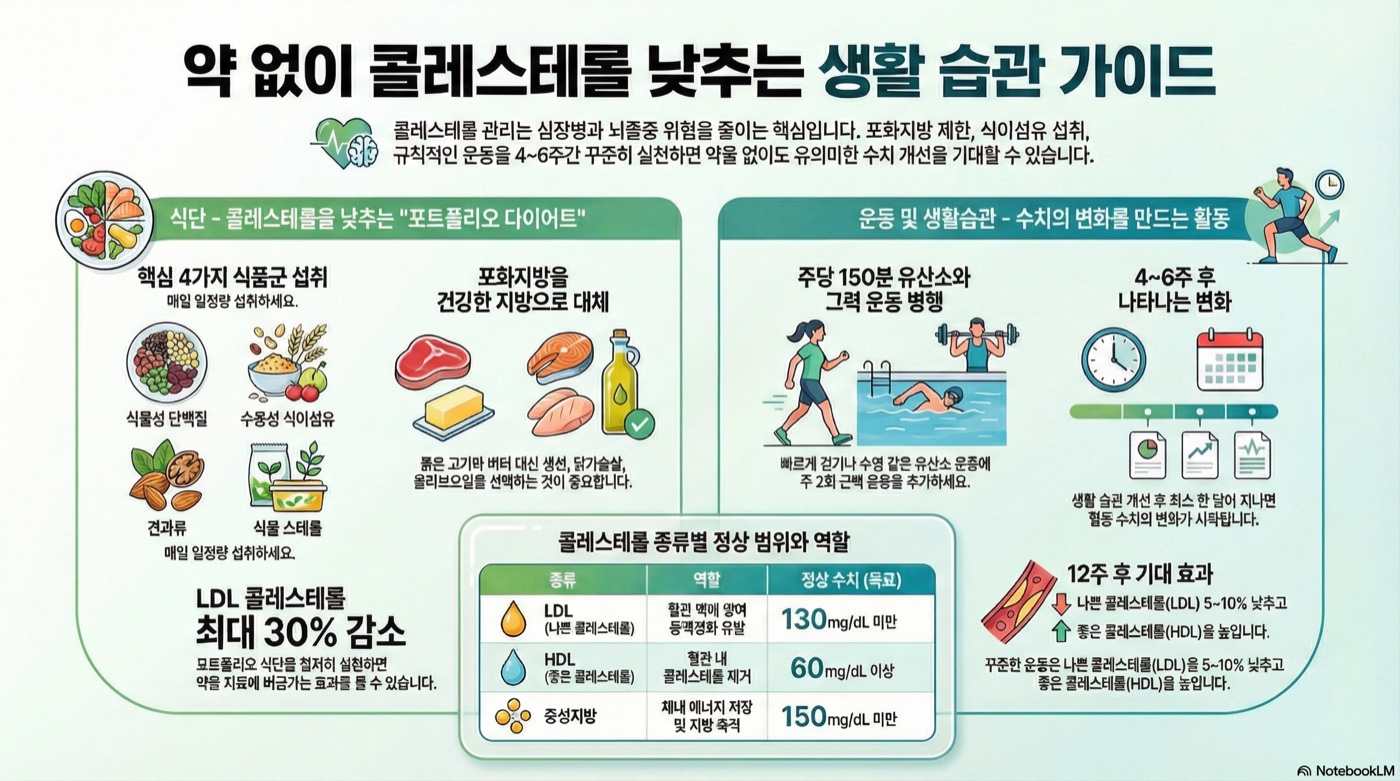 콜레스테롤 낮추는 방법 완벽 가이드: 식단, 운동, 영양제 총정리