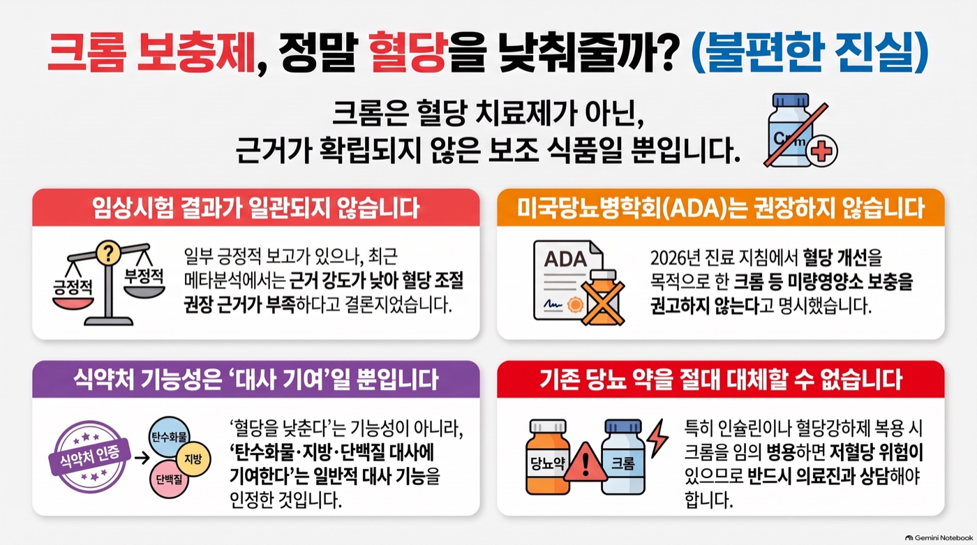 크롬 보충제 먹으면 혈당 떨어질까? 임상시험이 말하는 것과 한계