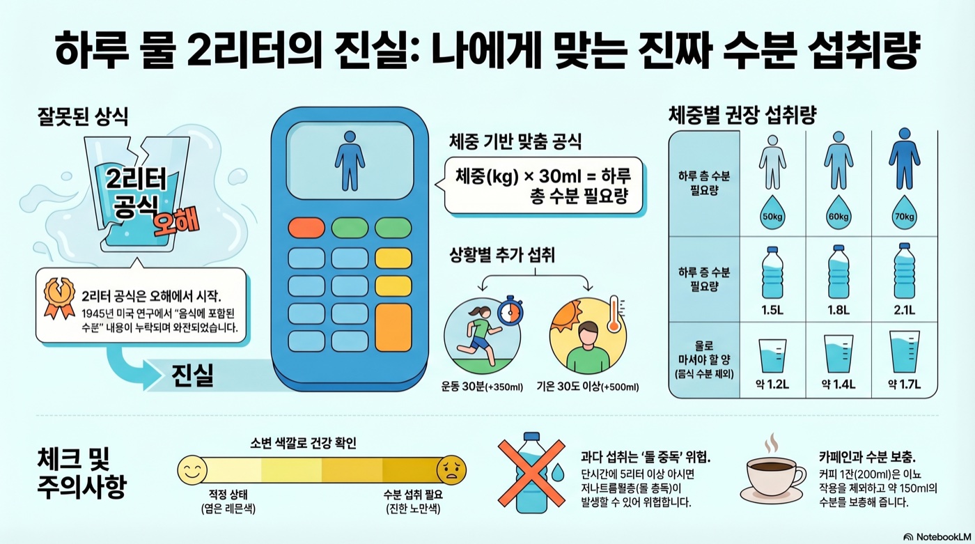 물 하루 2리터 꼭 마셔야 할까? 수분 섭취량의 과학적 기준