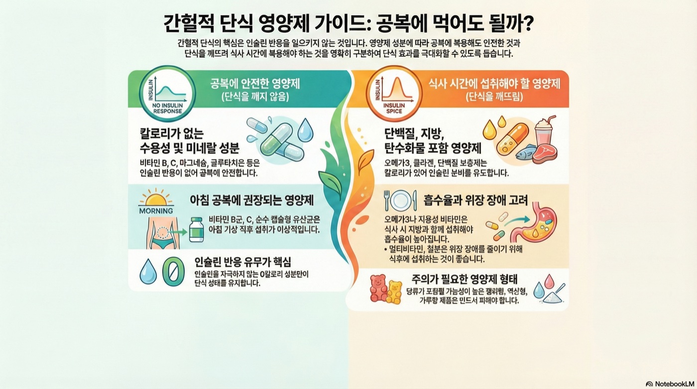 간헐적 단식 영양제 완벽 가이드: 공복에 먹어도 되는 영양제 총정리