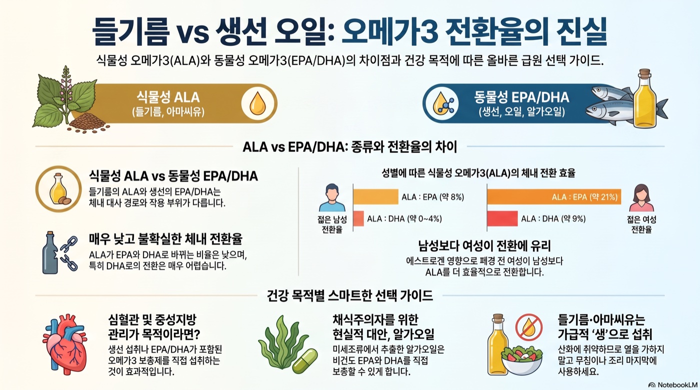 들기름·아마씨유도 오메가3? EPA·DHA 전환율의 불편한 진실
