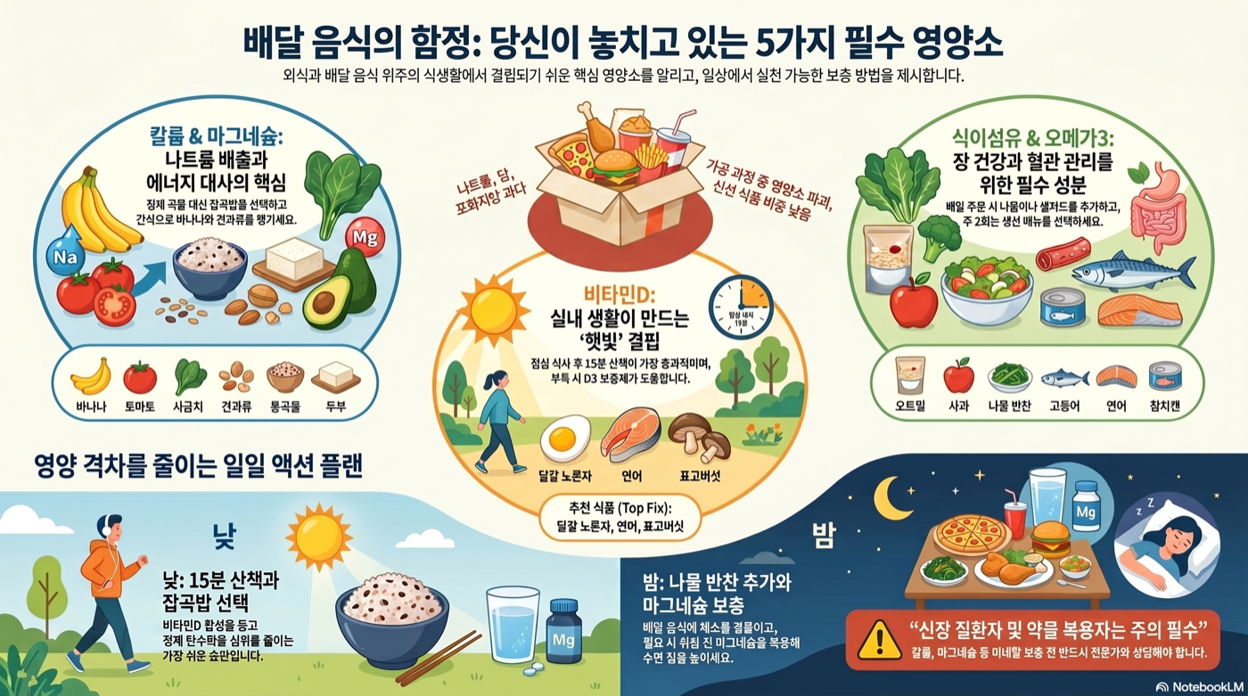 외식·배달 자주 한다면 — 결핍되기 쉬운 영양소 5가지와 보충 전략