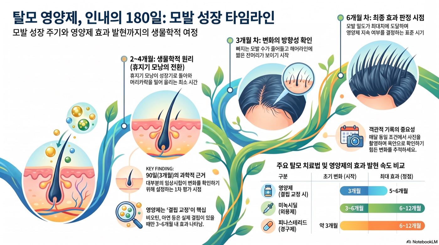 탈모 영양제 언제부터 효과 나타날까? 3개월·6개월 임상 데이터와 모발 성장 주기
