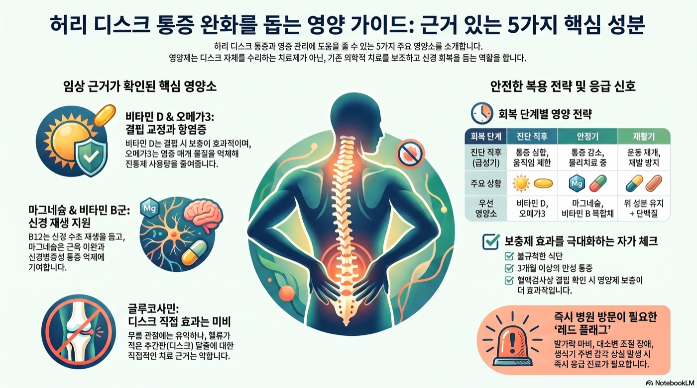 허리 디스크 통증, 영양제로 완화될까? 근거 있는 영양소 5가지