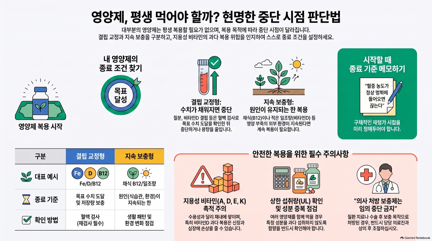 영양제, 평생 먹어야 할까? 끊어도 되는 시점 판단법