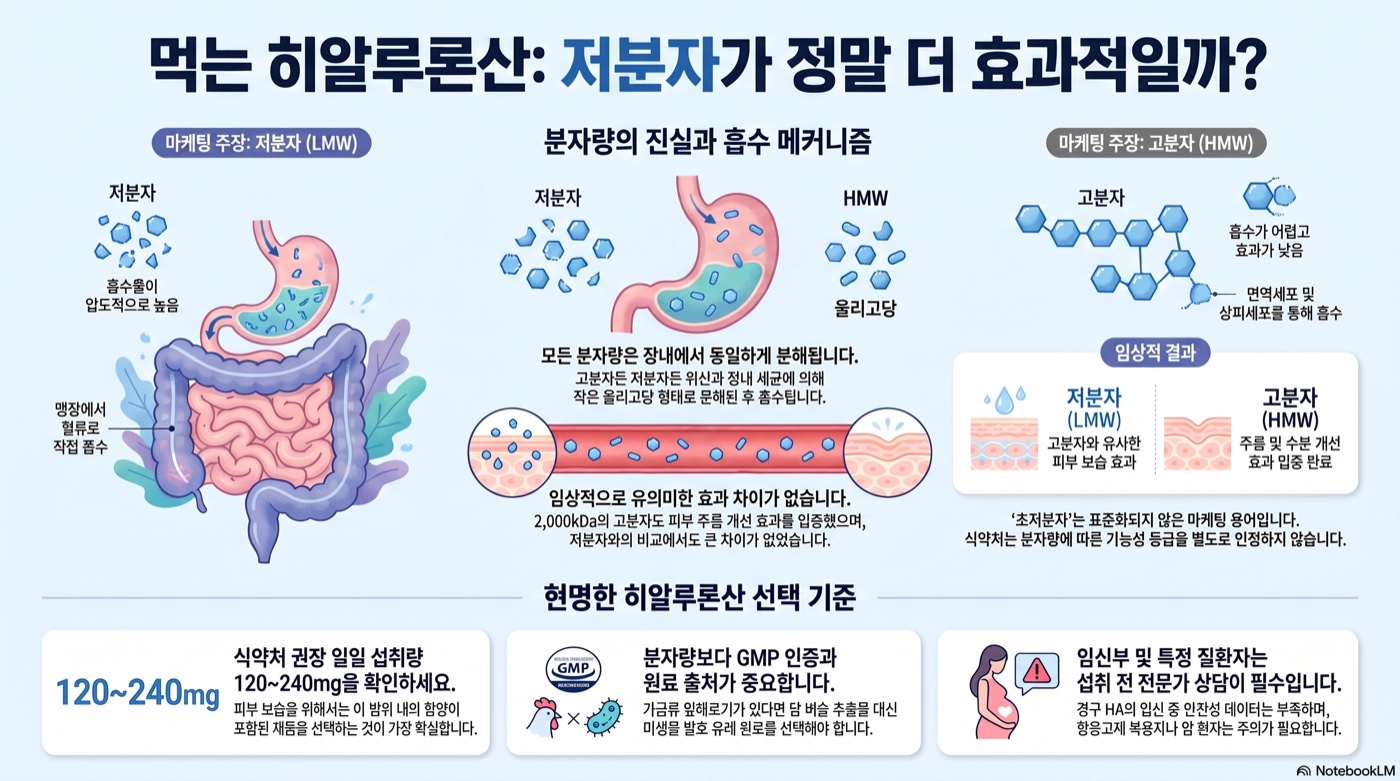 히알루론산 저분자 vs 고분자 — 경구 섭취 시 피부·관절 효과 차이가 있을까?