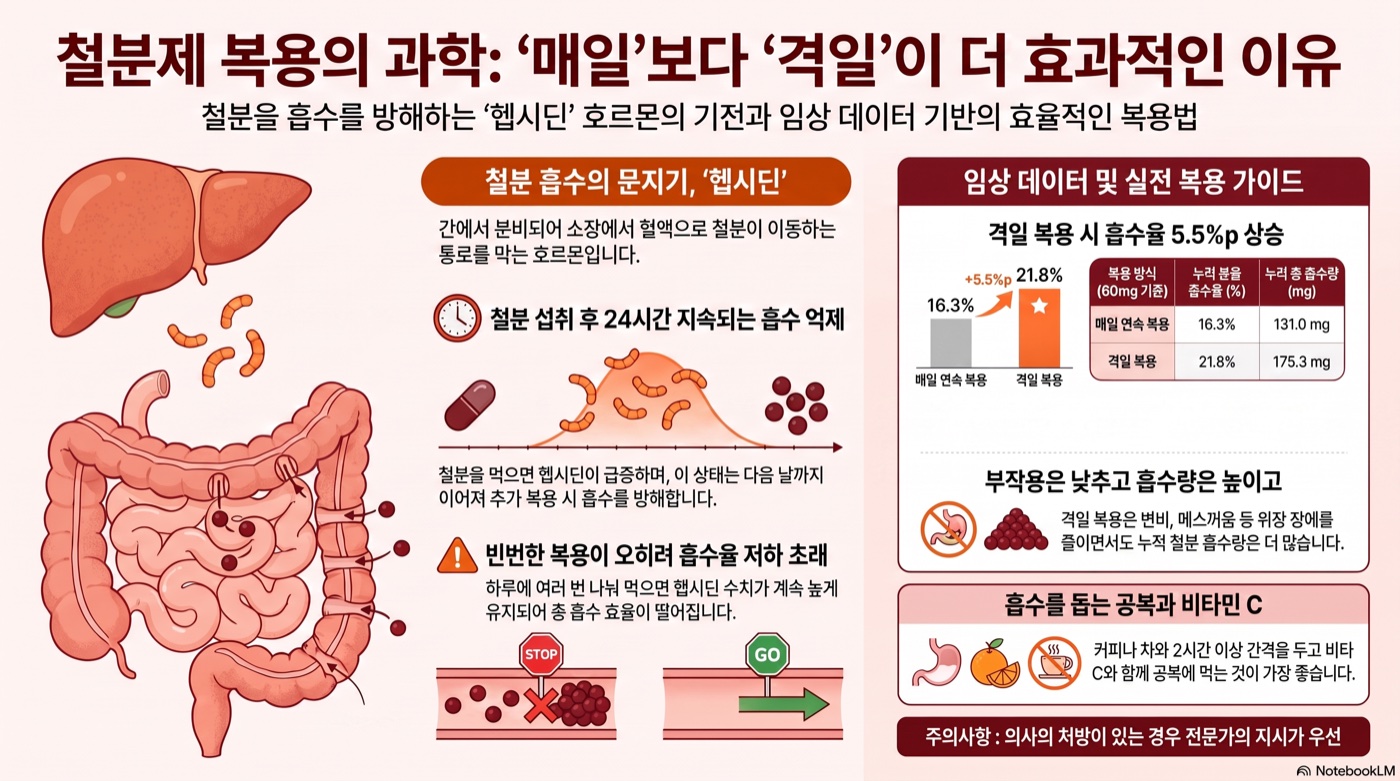 철분제 매일 vs 격일, 어떻게 먹어야 흡수가 좋을까? 헵시딘이 답이다
