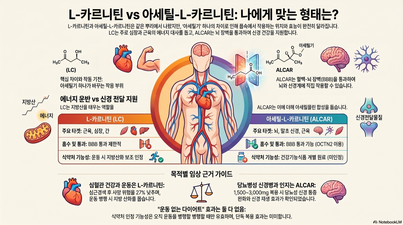 L-카르니틴 vs 아세틸-L-카르니틴: 같은 이름, 다른 작용 — 임상 적응증 비교