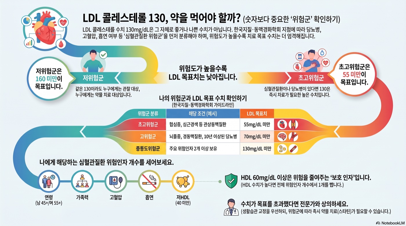 LDL 콜레스테롤 130, 무조건 약 먹어야 할까? 위험도로 판단하는 법