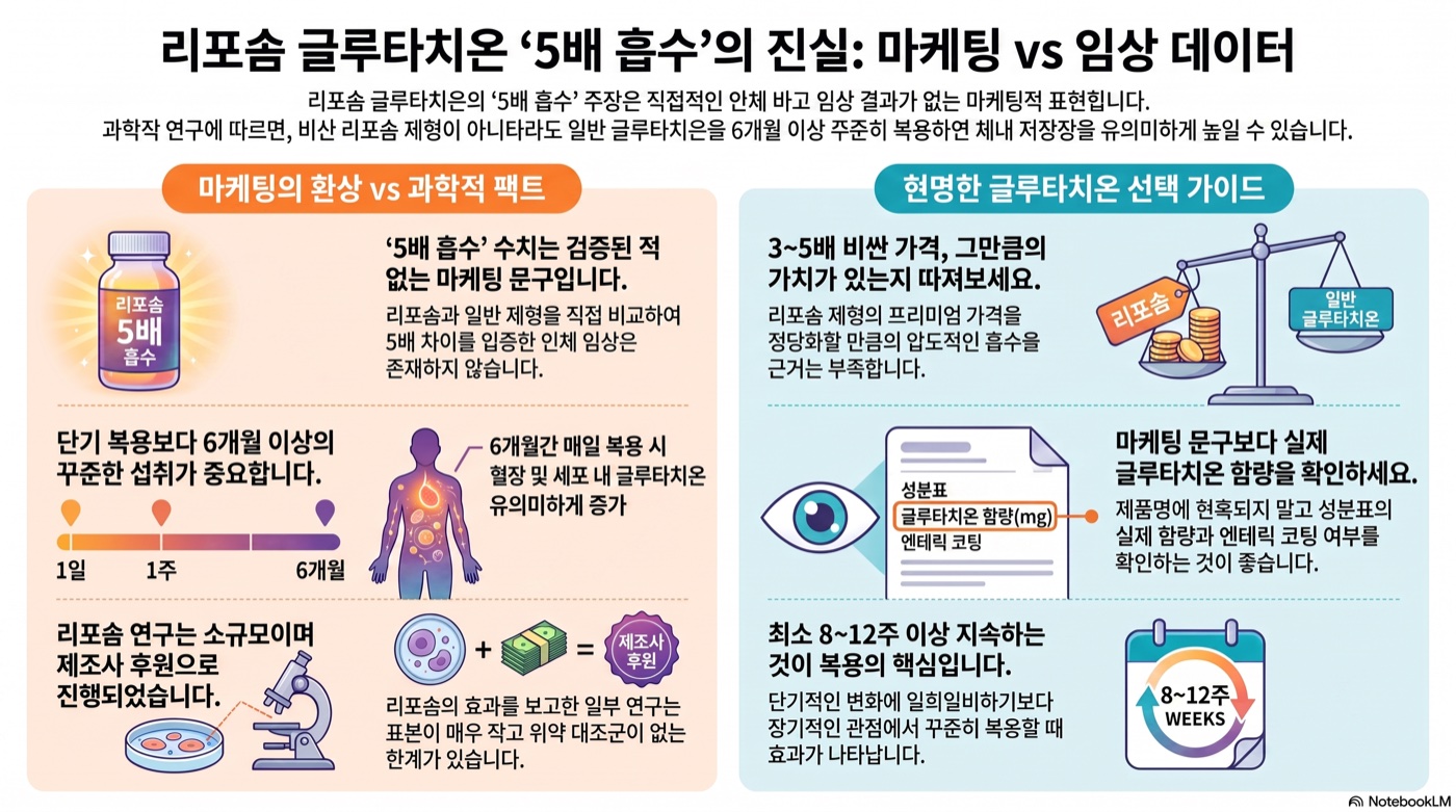 글루타치온 리포솜 광고 '5배 흡수' 진짜일까? 임상이 말하는 흡수의 진실