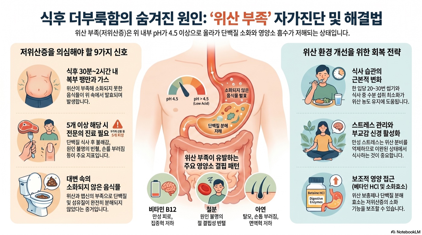 식후 자꾸 더부룩? 위산 부족 자가체크 9가지 + 회복 영양