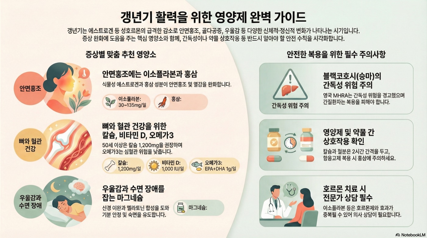 갱년기 영양제 완벽 가이드: 증상별 추천 영양소와 복용법