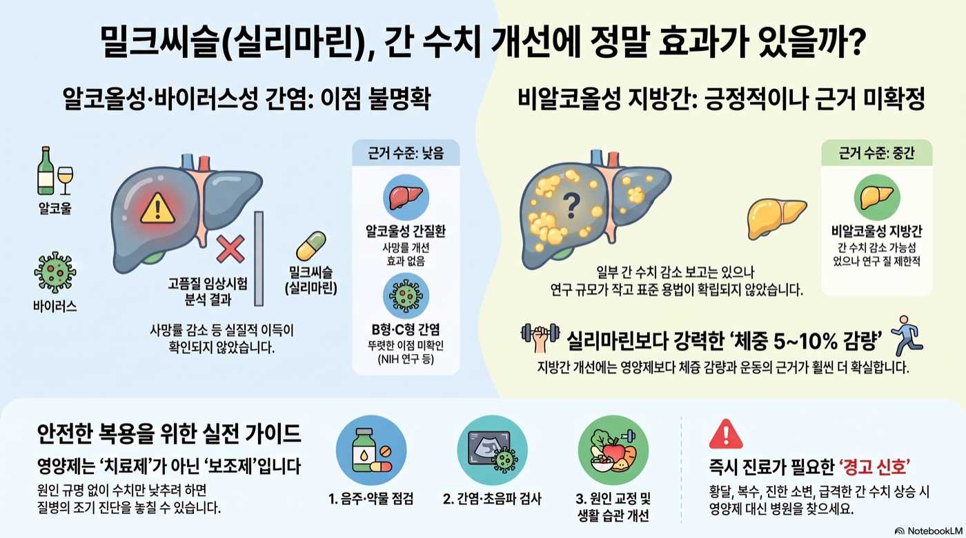 밀크씨슬(실리마린), 간 수치에 정말 효과 있나? 임상 근거의 실제