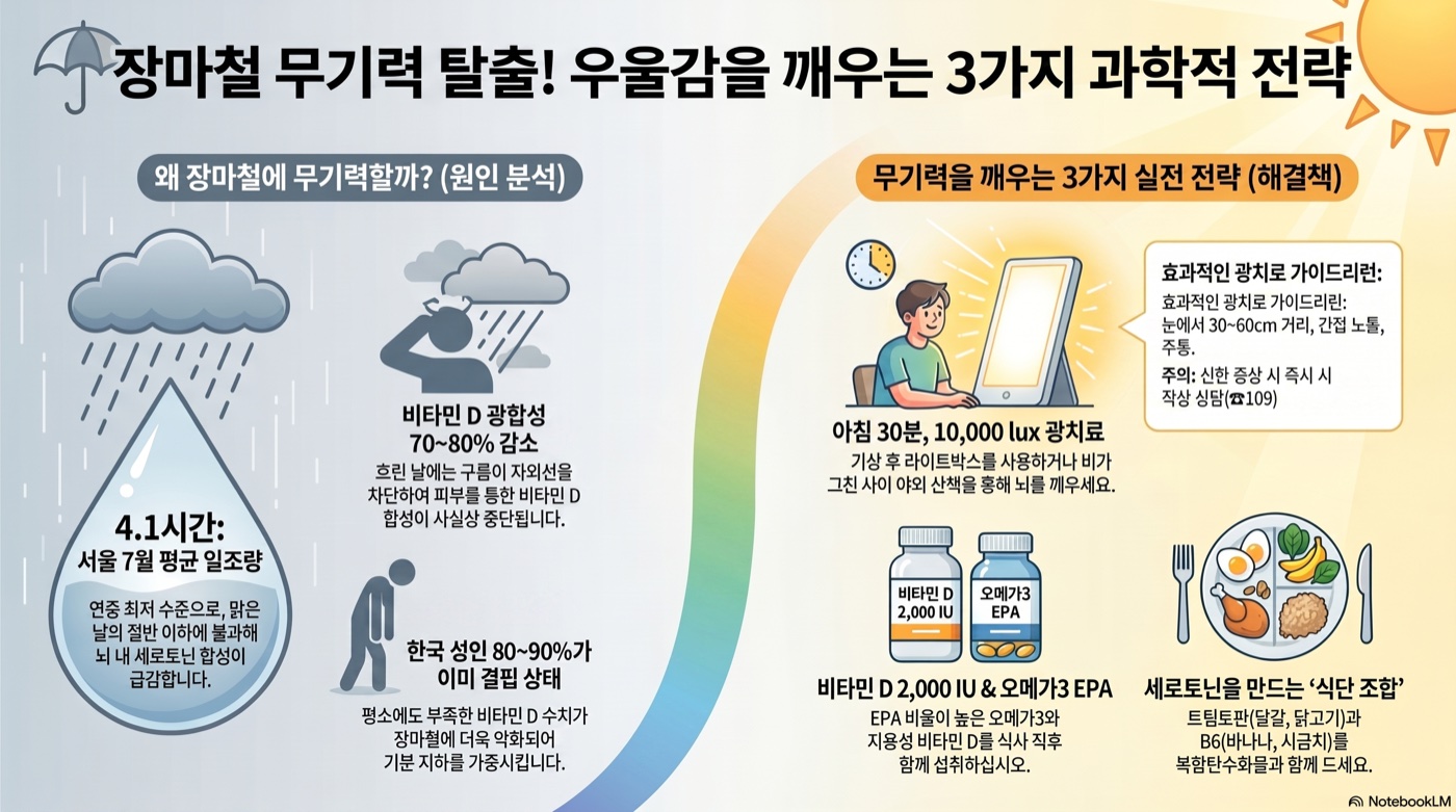 장마철·여름 흐린 날 우울감과 무기력 — 햇빛 부족 대응 영양 전략