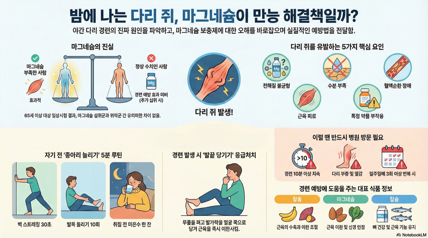 밤에 다리 쥐 나는 이유, 마그네슘만으로 해결될까? 진짜 원인과 대처법