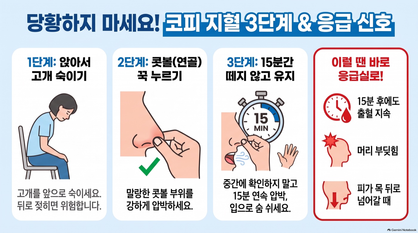 코피 날 때 고개 젖히면 안 되는 이유, 어디를 몇 분 눌러야 할까