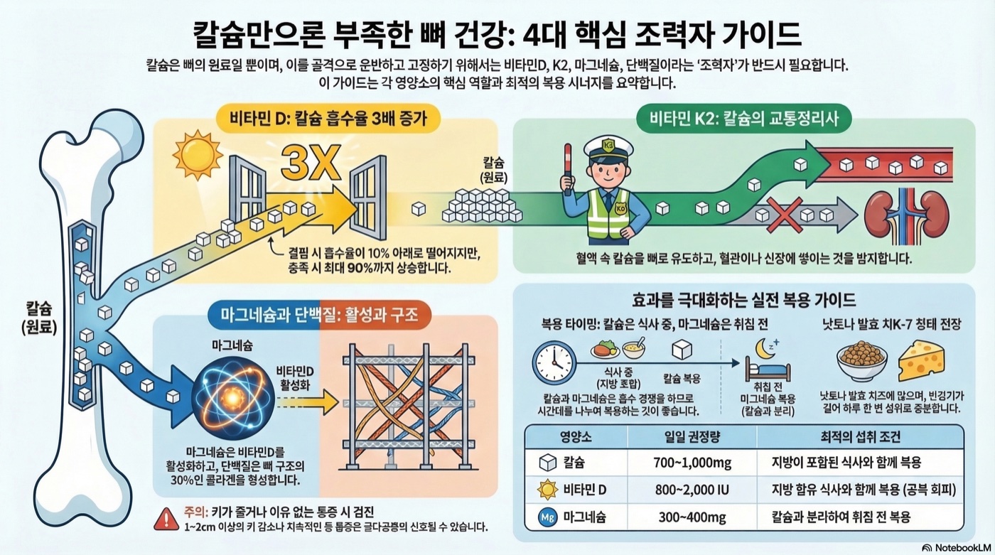 칼슘 열심히 먹는데도 뼈가 약해지는 이유: 뼈 건강에 진짜 필요한 영양소 4가지