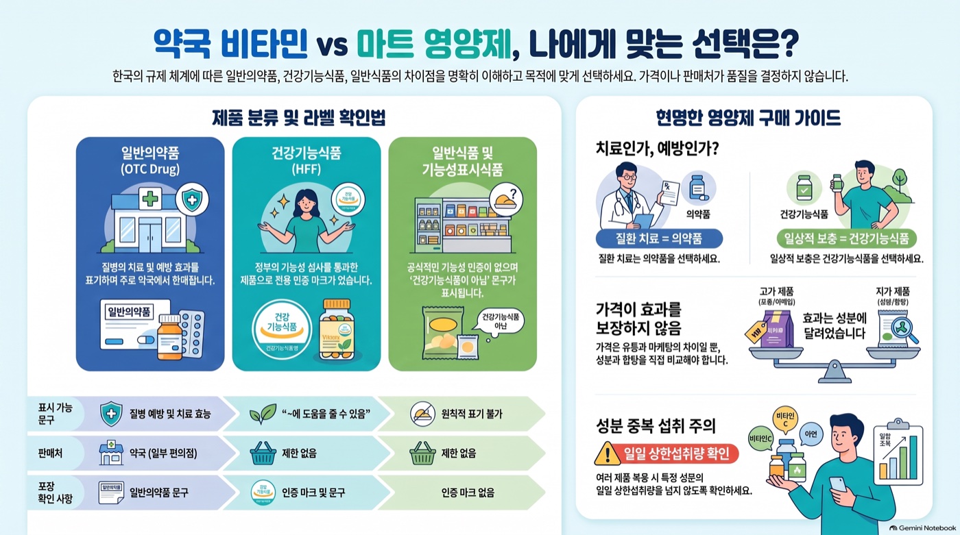약국 비타민과 마트 건강기능식품, 뭐가 다를까
