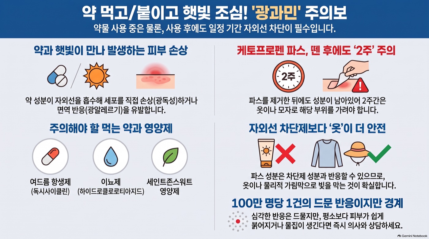 햇빛에 민감해지는 약과 영양제 4가지, 파스를 뗀 뒤에도 조심해야 하는 이유