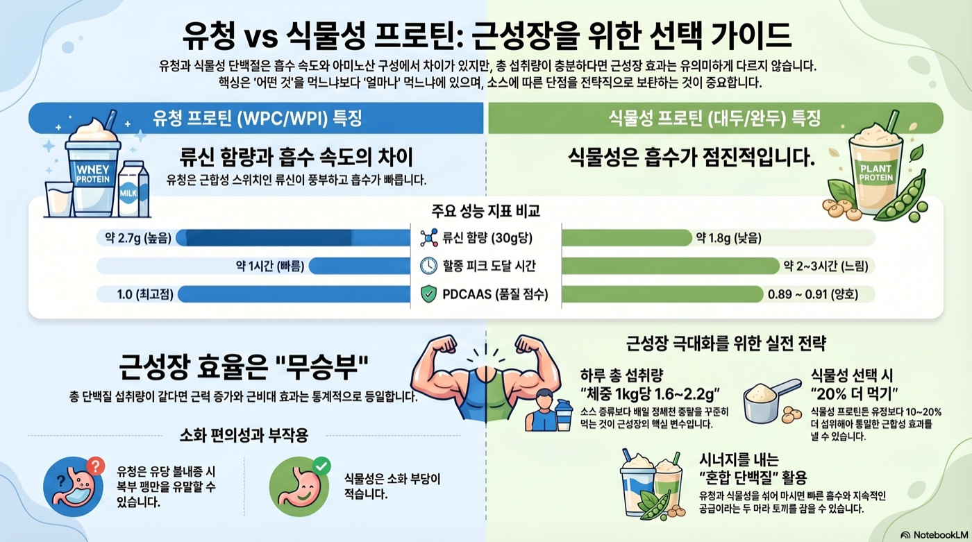 식물성 프로틴 vs 유청 프로틴, 근성장에 정말 차이가 있을까?