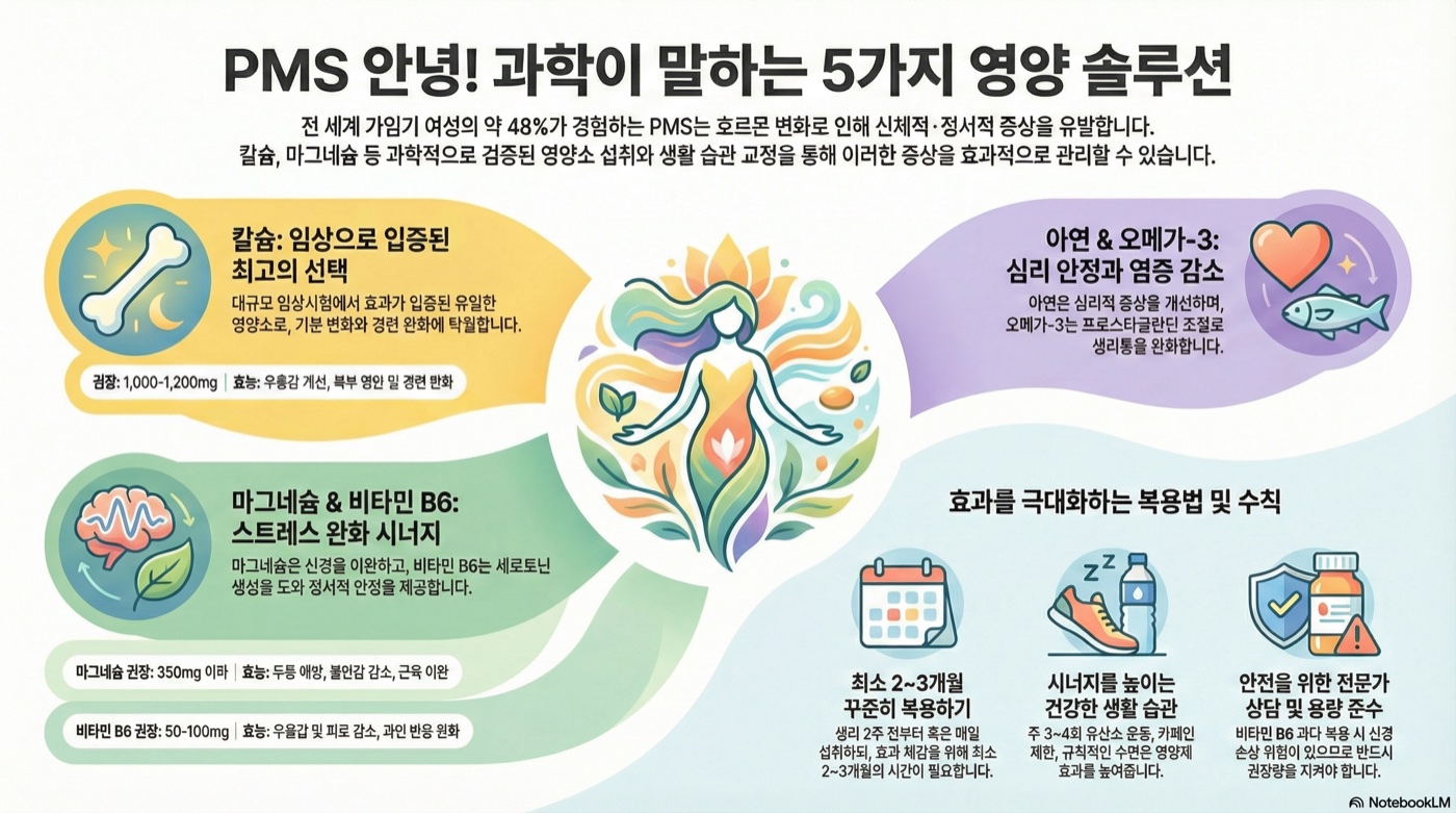 PMS(생리전증후군) 영양제 완벽 가이드: 과학적으로 검증된 5가지 영양소
