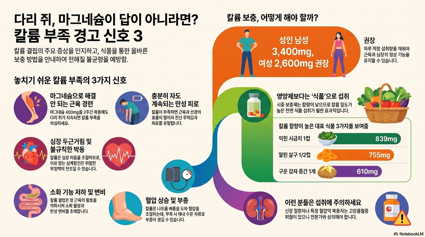 다리 경련이 마그네슘 탓이 아니라면? 칼륨 부족 경고 신호 5가지