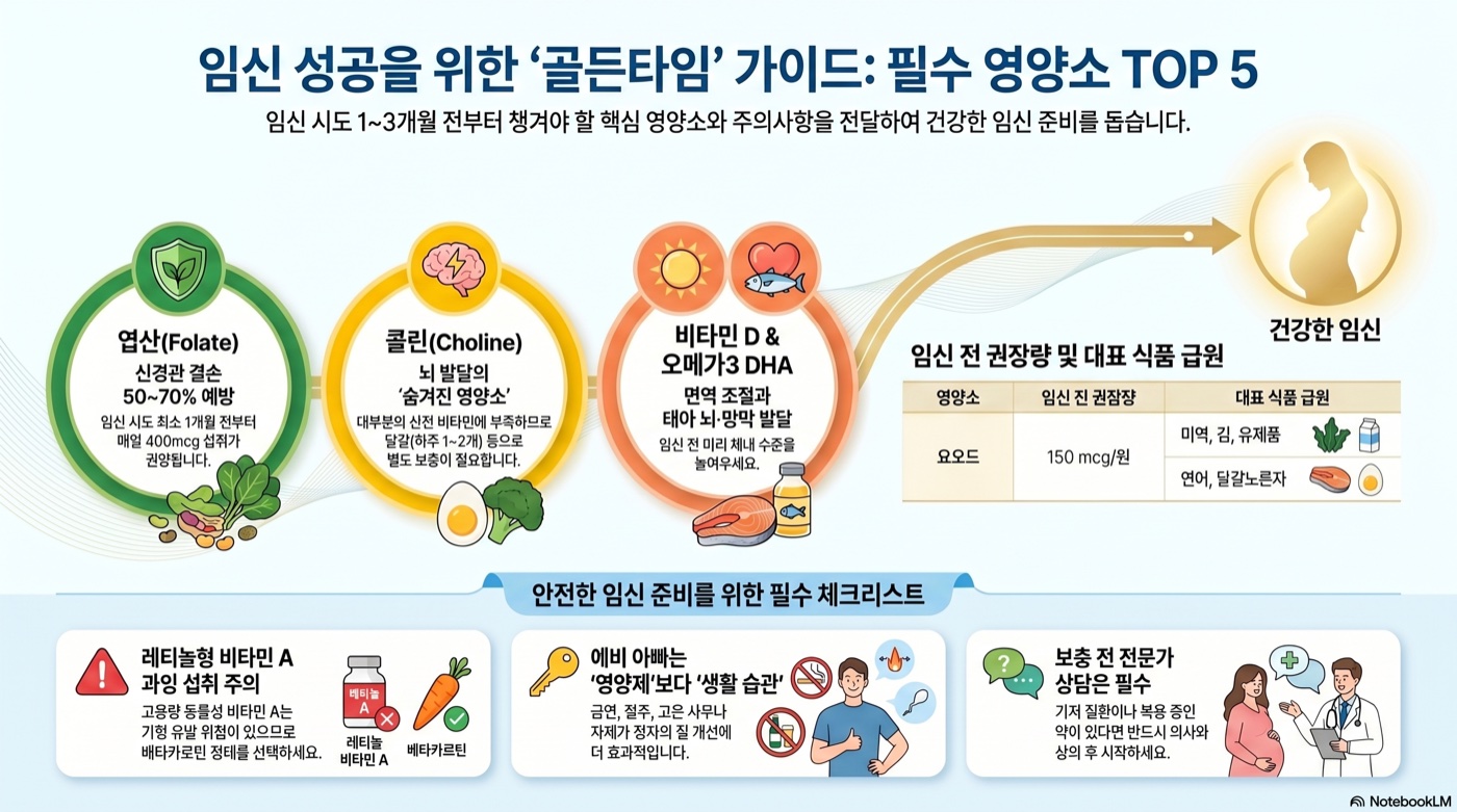임신 준비, 엽산만으로 충분할까? 임신 전 12주에 꼭 챙길 영양소 5가지