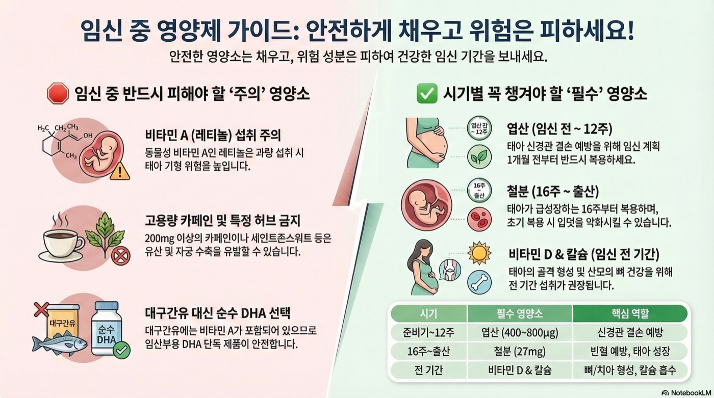 임신 중 먹으면 안 되는 영양제 5가지와 시기별 꼭 필요한 영양소