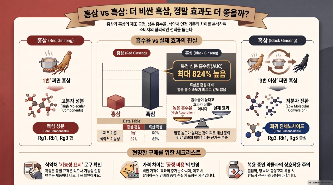 흑삼이 홍삼보다 좋다는데, 값 차이만큼 효과 차이가 있을까?