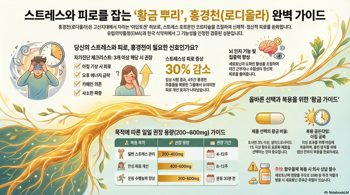 로디올라 로제아(홍경천) 완벽 가이드: 스트레스 호르몬 코르티솔 억제·피로 회복·집중력 향상 효과 총정리