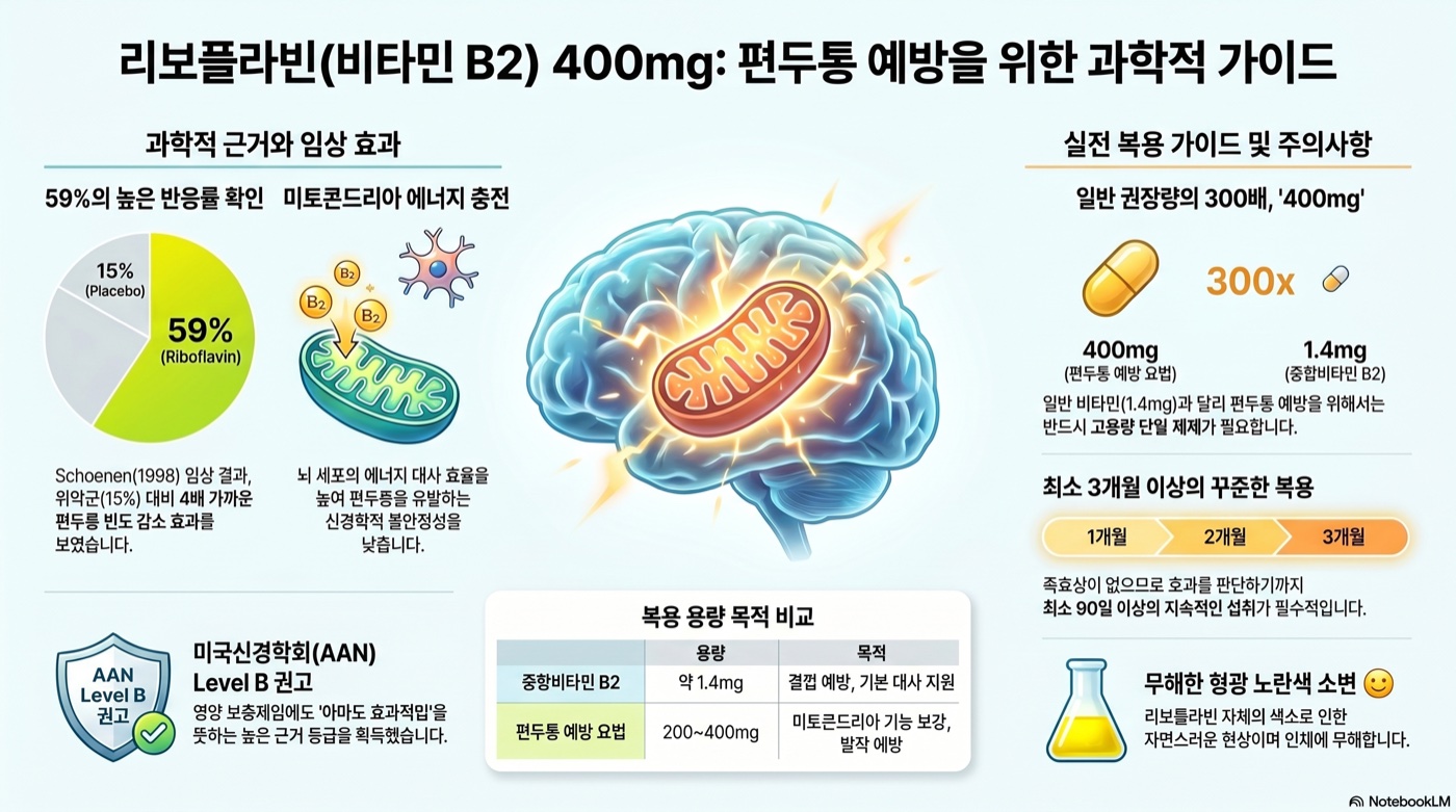 리보플라빈 400mg, 편두통 예방에 진짜 효과? 임상 RCT가 말하는 진실