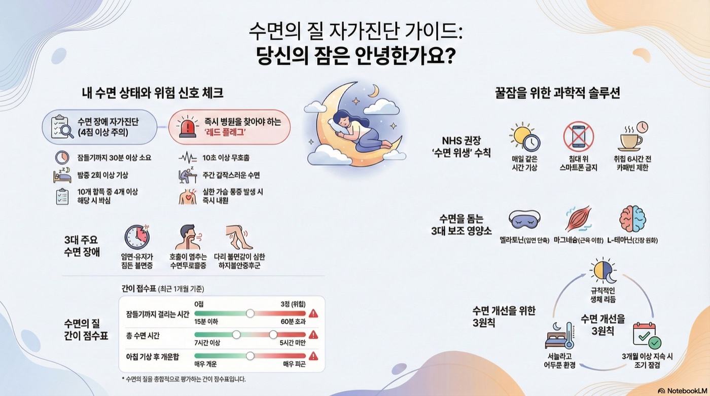 수면의 질 자가진단 체크리스트: 불면증·수면무호흡·하지불안 증상별 점검