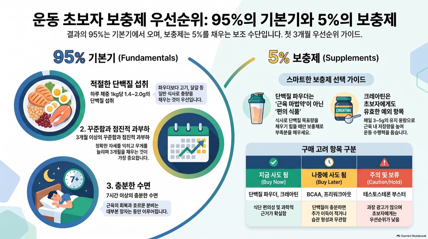 헬스 시작할 때 프로틴부터 사야 할까? 초보 보충제 우선순위