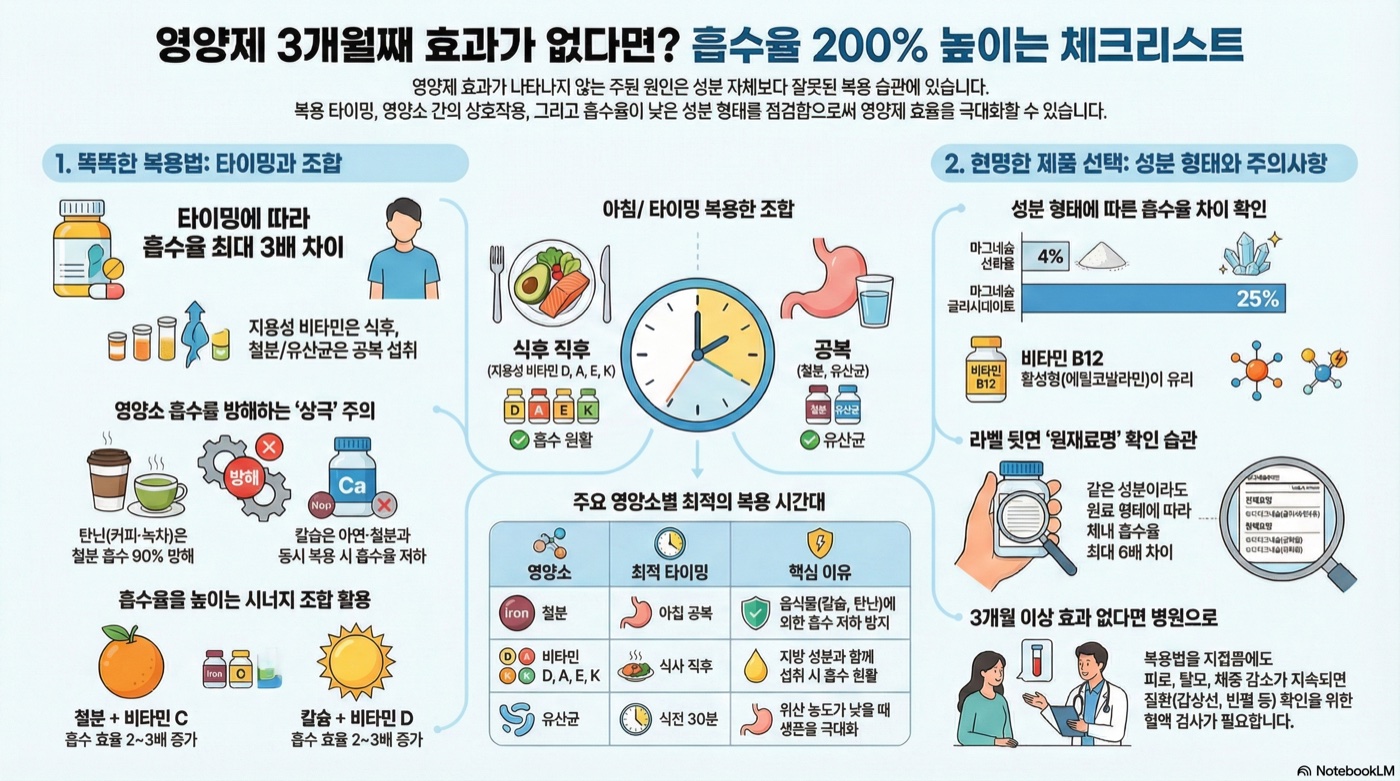 영양제 3개월째 먹는데 효과를 모르겠다면, 점검해볼 3가지