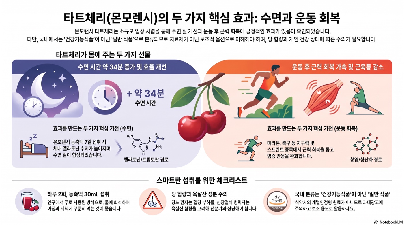 타트체리 주스, 잠 잘 오고 운동 회복에도 좋을까? 몬모렌시 임상이 말하는 두 효과